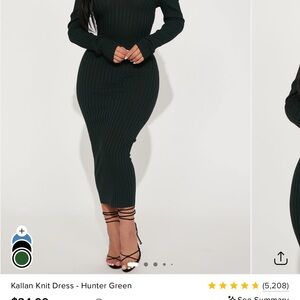 Fashion Nova Dark Green Long Sleeve Dress